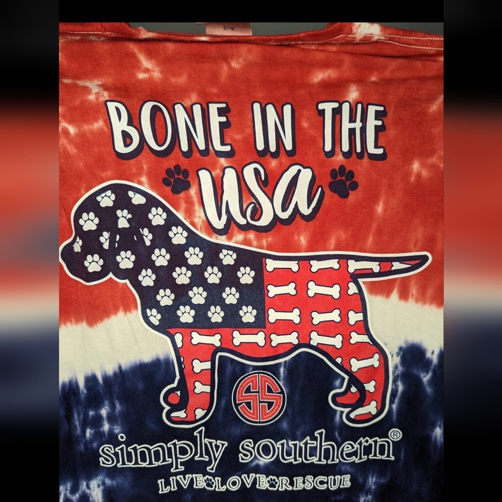 Simply Southern Bone In The USA Red White & Blue Tie Dye T Shirt Womens Small